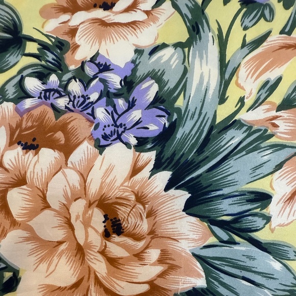Vintage Hand Rolled Silk Scarf – Yellow Floral with Peach & Lavender Flowers - Picture 6 of 9